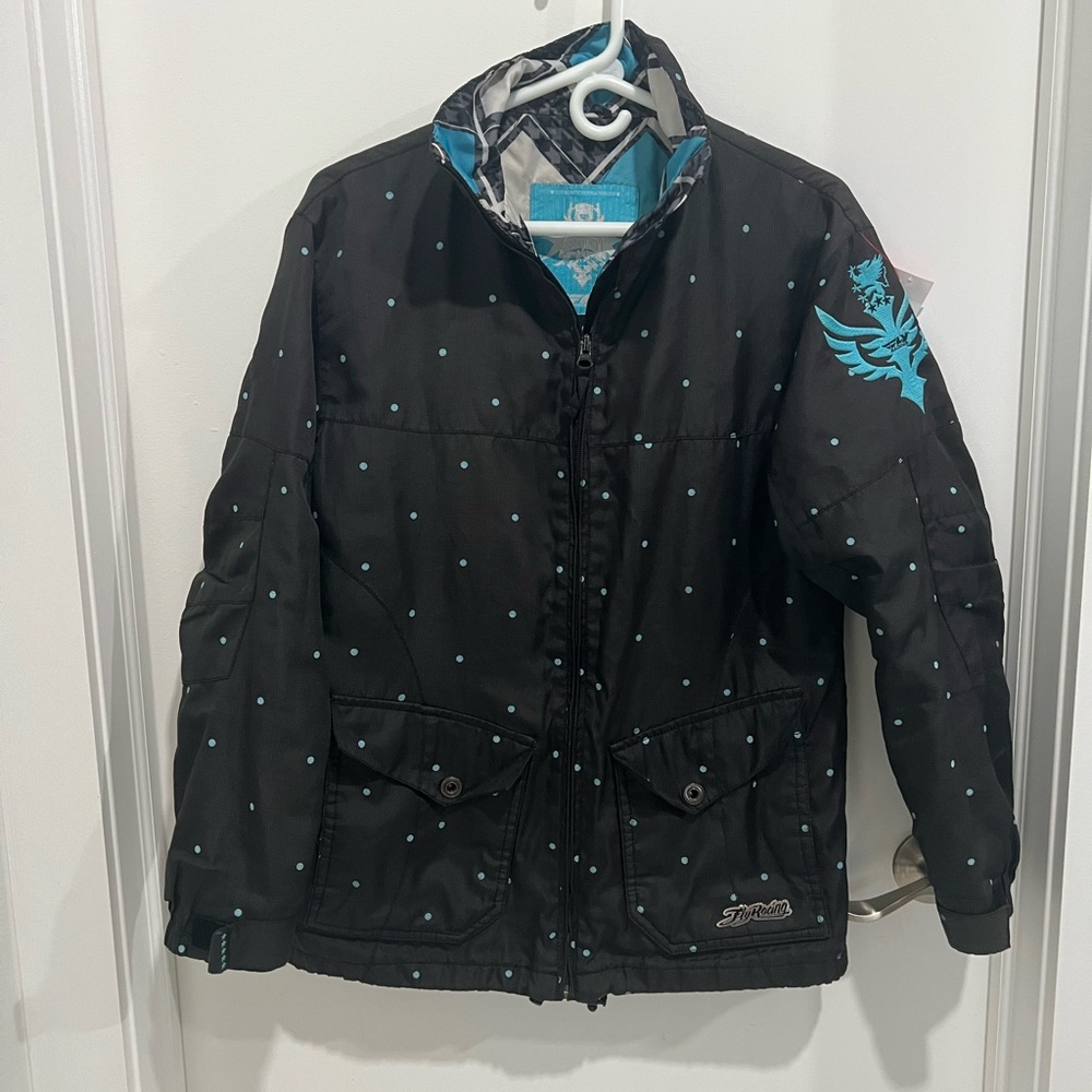 Ladies Fly Racing Black‎ with Blue Polka Dot Jacket